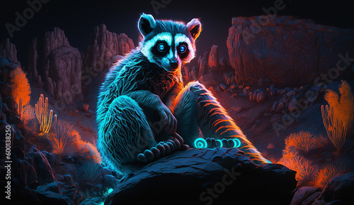 Neon light lemur animal illustration AI Generated