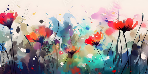 flowers with splatters on their petals, in the style of whimsical landscapes, colorful, vibrant colours, generative ai