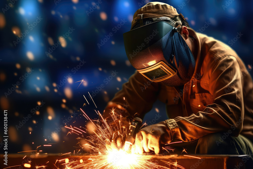 welder is welding metal with bokeh and sparkle background welder is welding metal with bokeh and sparkle background