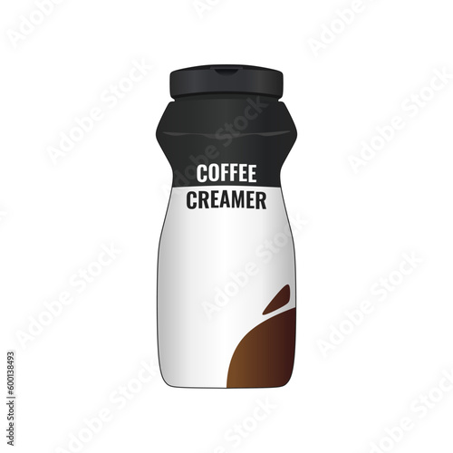 Coffee drink bottle product packaging. Instant coffee ready to drink. Editable vector illustration template in trendy realistic style. Powdered Non-dairy French Vanilla Coffee Creamer (Sugar-Free).