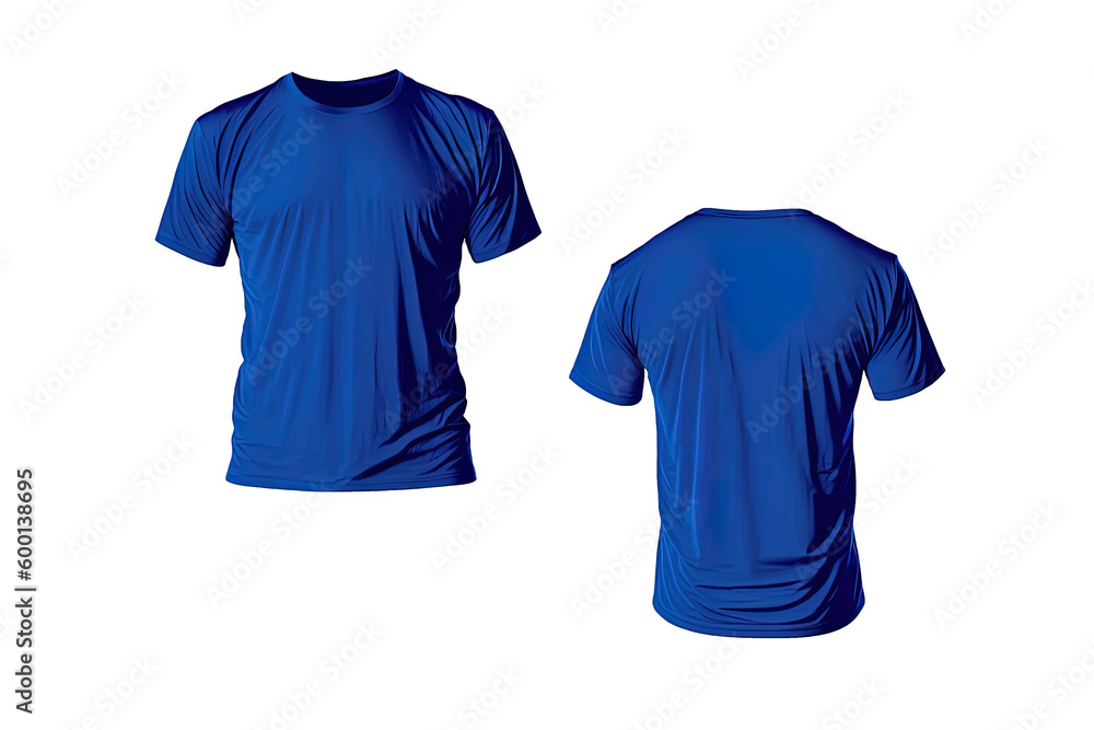 Photo realistic male blue t-shirts with copy space, front and back view. Created with Generative AI Technology Photo realistic male blue t-shirts with copy space, front and back view. Created with Generative AI Technology