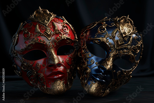 Masquerade masks sitting next to each other. Generative AI