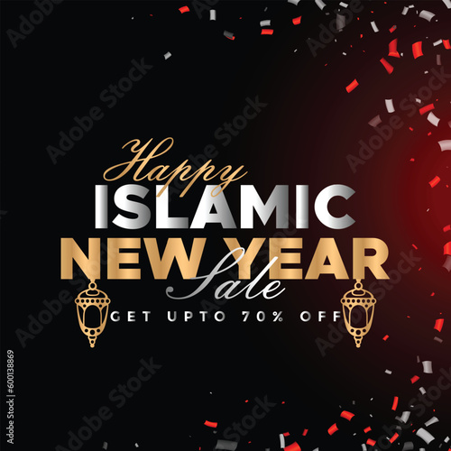 Islamic new year Sale background with red confetti