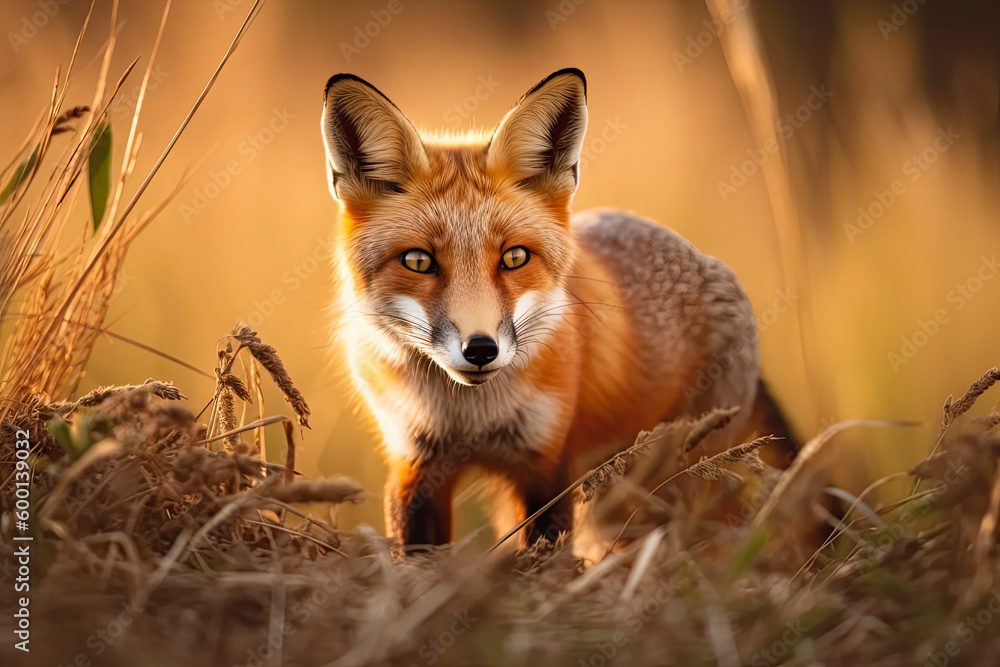 Red Fox after hunting, Vulpes vulpes, wildlife scene from Europe.Portrait of fox with prey on meadow Red Fox after hunting, Vulpes vulpes, wildlife scene from Europe.Portrait of fox with prey on meadow
