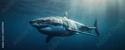 A shark swimming seen from underwater