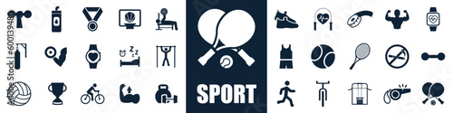 Sport set isolated icons, sport workout training signs – stock vector