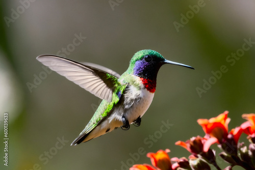 Tyrian Metaltail Hummingbird in the treetops in a tropical rainforest, Amazon of Brazil. Wildlife concept of ecological environment. Generative AI © mikhailberkut