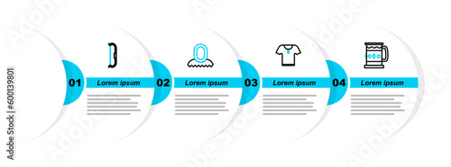 Set line Wooden mug, Body armor, Medieval hood and bow icon. Vector