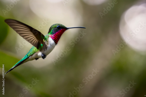 Tyrian Metaltail Hummingbird in the treetops in a tropical rainforest, Amazon of Brazil. Wildlife concept of ecological environment. Generative AI