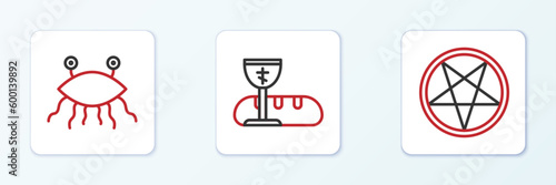 Set line Pentagram in a circle, Pastafarianism and First communion symbols icon. Vector
