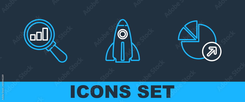 Set line Financial growth, Magnifying glass and analysis and Startup project concept icon. Vector Set line Financial growth, Magnifying glass and analysis and Startup project concept icon. Vector