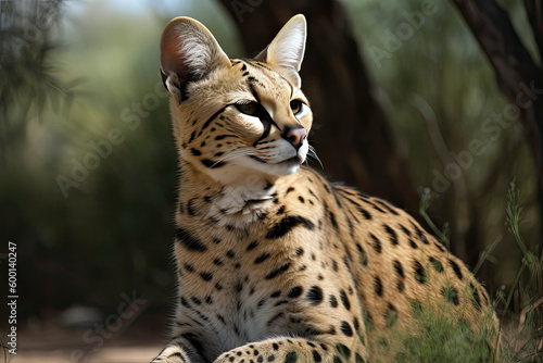 Serval, also known as Tierboskat or Leptailurus serval, is a wild cat that exists in Africa photo