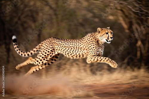 shot of adult cheetah running at top speed with all legs in the air in Kruger Park South Africa