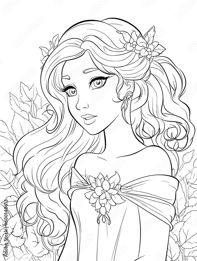 princess girl coloring book outline stroke illustration baby cute character vector page queen crown fairy tale - obrazy, fototapety, plakaty 