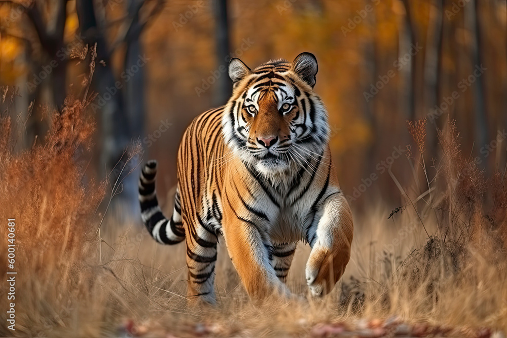 Obraz premium Siberian Tiger running. Beautiful, dynamic
