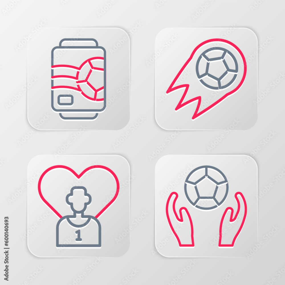 Set line Soccer football ball, Football or soccer player, and Beer can icon. Vector Set line Soccer football ball, Football or soccer player, and Beer can icon. Vector