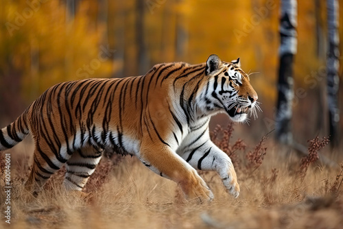 Siberian Tiger running. Beautiful  dynamic