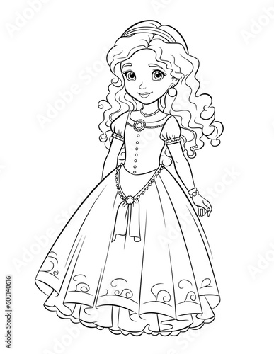 little princess girl coloring book outline stroke illustration baby cute character vector page queen crown fairy tale