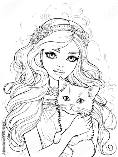 princess girl coloring book outline stroke illustration baby cute character vector page queen crown fairy tale