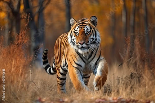 Siberian Tiger running. Beautiful, dynamic