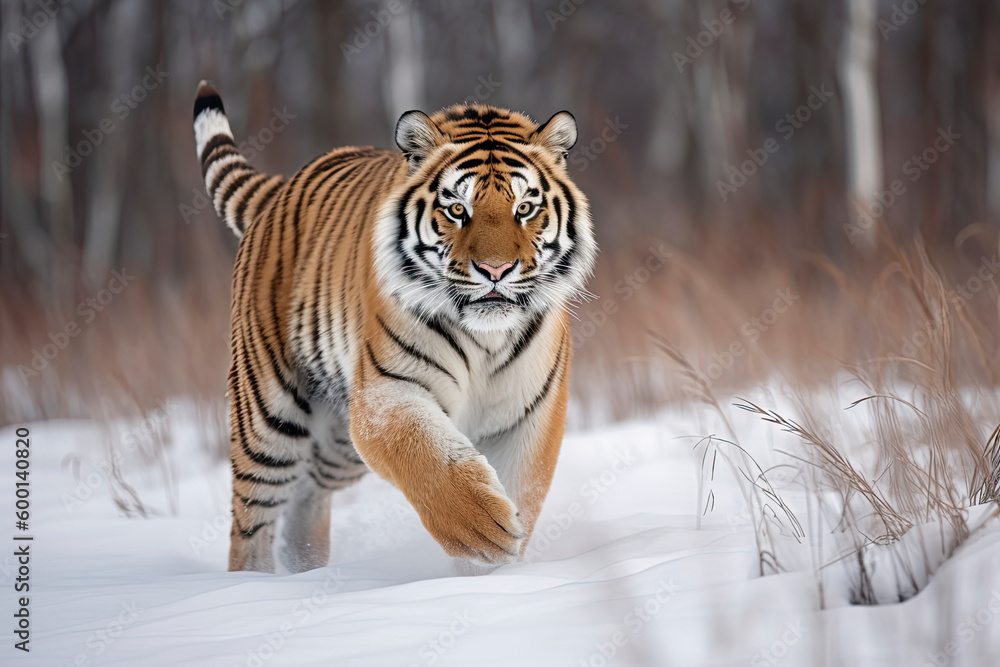Obraz premium Siberian Tiger running. Beautiful, dynamic