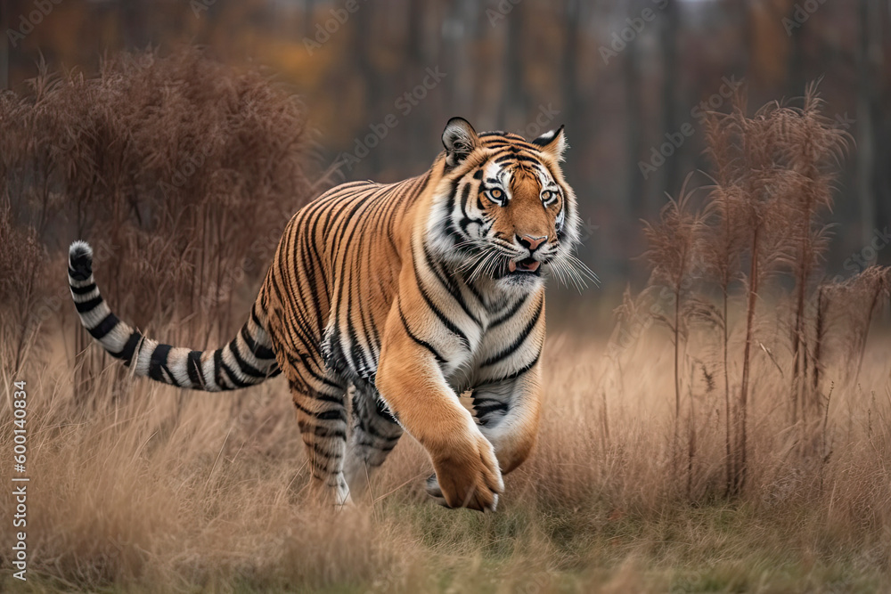 Naklejka premium Siberian Tiger running. Beautiful, dynamic
