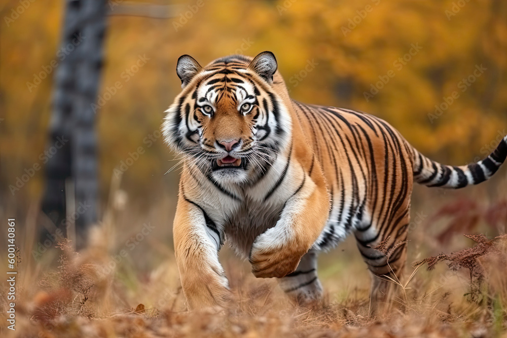 Fototapeta premium Siberian Tiger running. Beautiful, dynamic