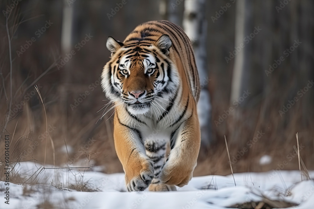 Obraz premium Siberian Tiger running. Beautiful, dynamic