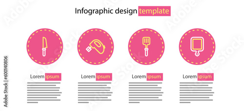 Set line Barbecue spatula, Cutting board, Electric mixer and Knife icon. Vector