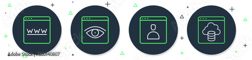 Set line Browser incognito window, Create account screen, and Cloud technology data transfer icon. Vector