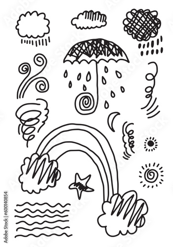 Hand drawn weather collection. vector illustration.