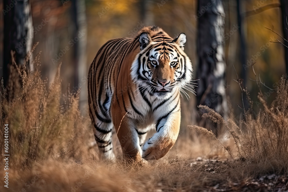 Siberian Tiger running. Beautiful, dynamic Siberian Tiger running. Beautiful, dynamic