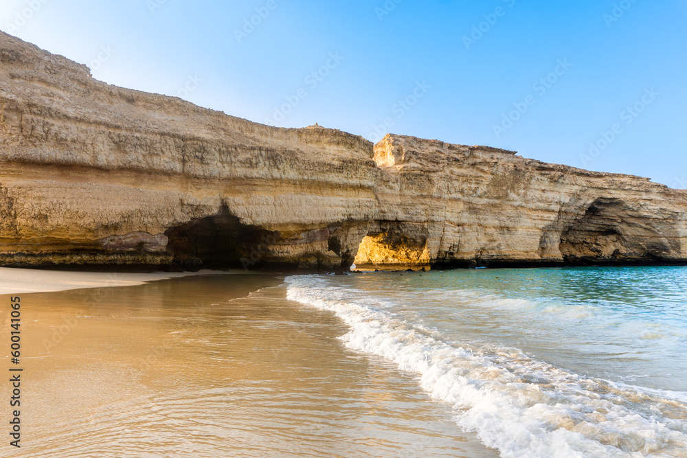 Beautiful landscape of Muscat coast with sandy beach and rock, Oman