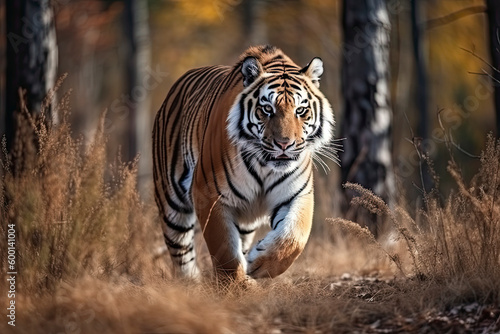 Siberian Tiger running. Beautiful, dynamic © surassawadee