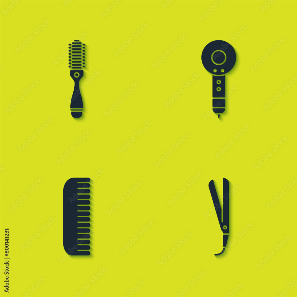 Set Hairbrush, Curling iron, and dryer icon. Vector Set Hairbrush, Curling iron, and dryer icon. Vector