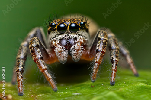 Spider portrait, jumping spider portrait - Pellenes tripunctatus © surassawadee
