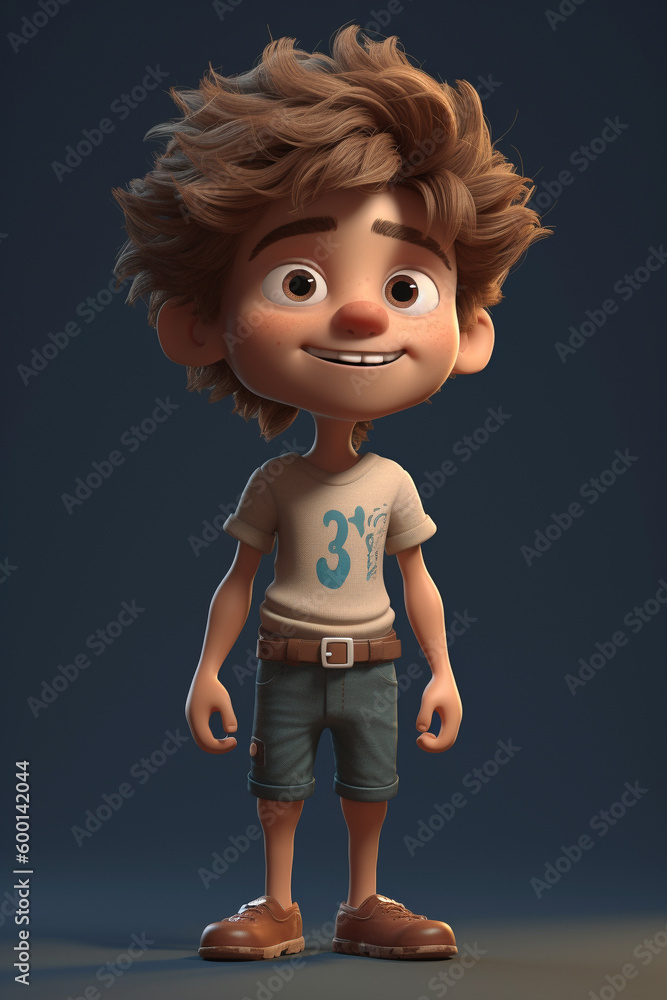 Fototapeta premium A little boy - cute cartoon character, 3d rendering. Generative AI