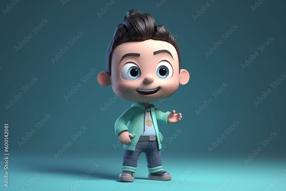 A little boy - cute cartoon character, 3d rendering. Generative AI A little boy - cute cartoon character, 3d rendering. Generative AI