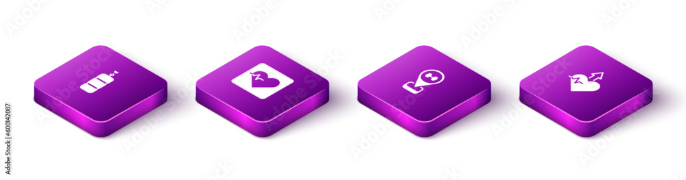 Set Isometric Punching bag, Heart rate, Location gym and Heartbeat increase icon. Vector Set Isometric Punching bag, Heart rate, Location gym and Heartbeat increase icon. Vector