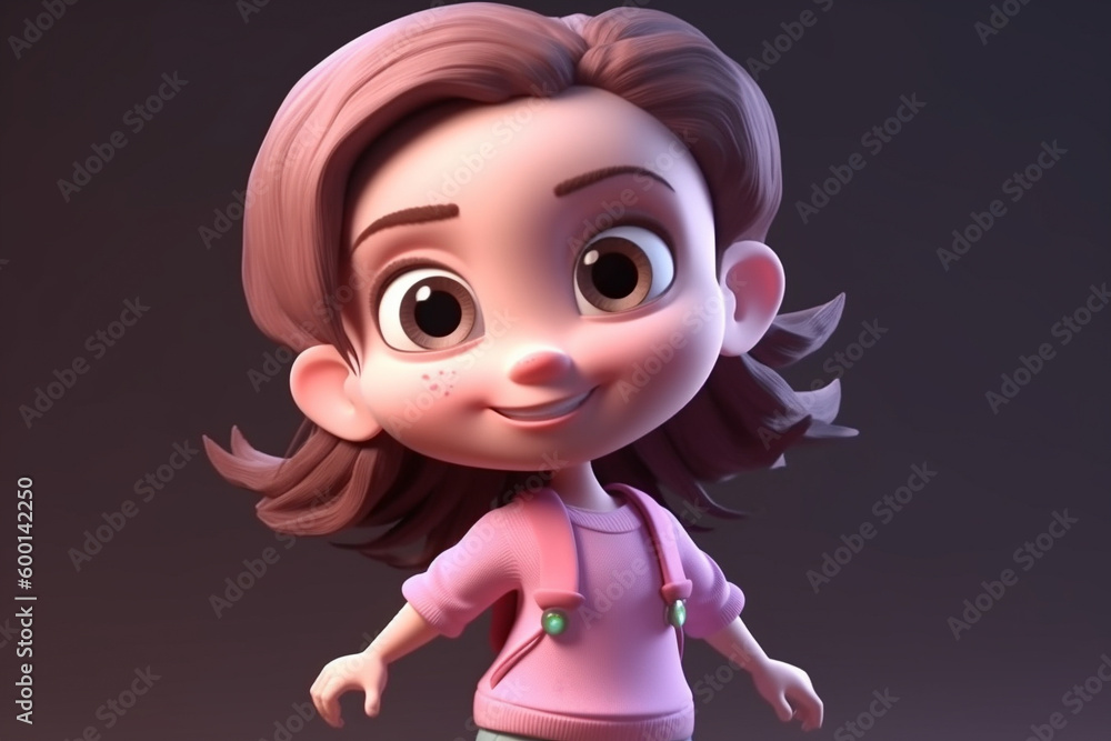 A little girl - cute cartoon character, 3d rendering. Generative AI A little girl - cute cartoon character, 3d rendering. Generative AI