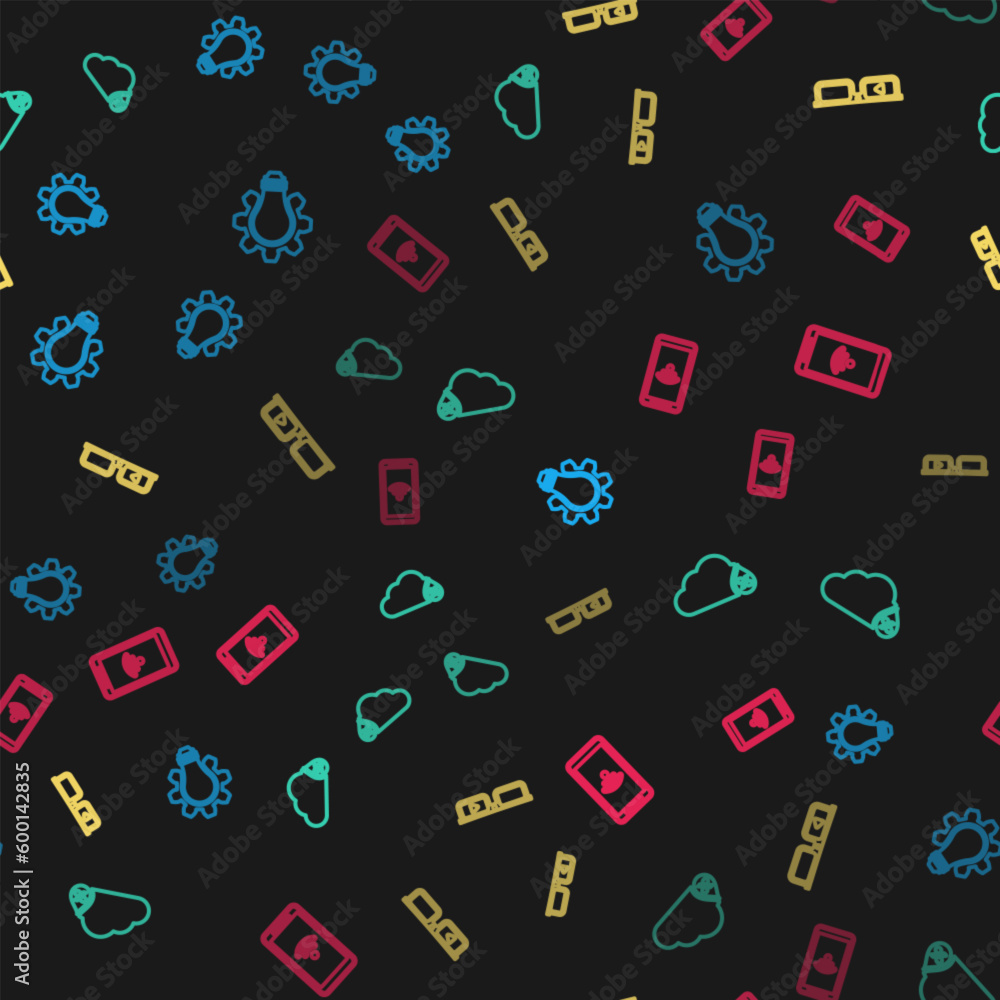 Set line Light bulb and gear, Humidity, Smart glasses and Mobile with wi-fi wireless on seamless pattern. Vector Set line Light bulb and gear, Humidity, Smart glasses and Mobile with wi-fi wireless on seamless pattern. Vector