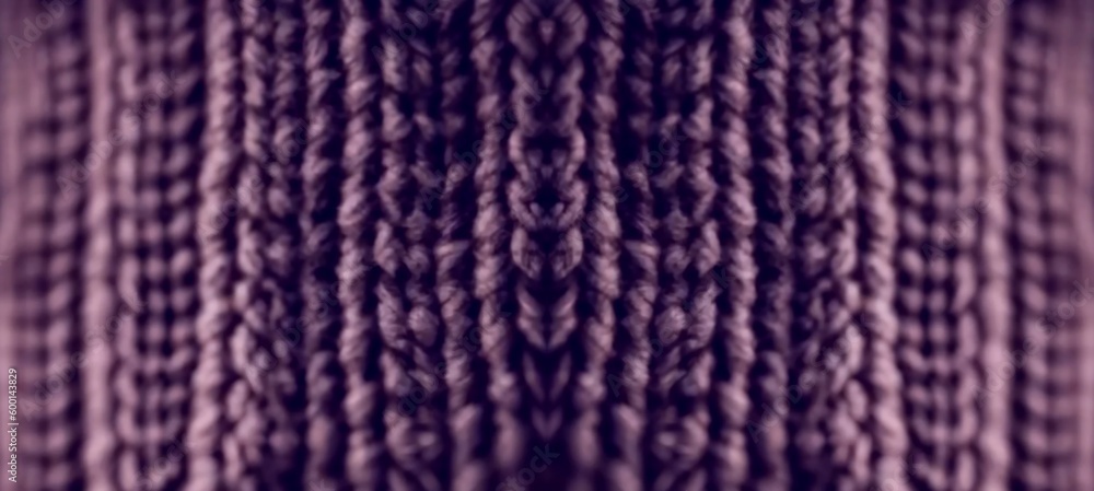Lilac color toned knitted closeup defocus texture. AI graphic banner. Lilac color toned knitted closeup defocus texture. AI graphic banner.