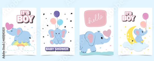 Baby elephant postcard with cloud, rainbow, moon for birthday postcard