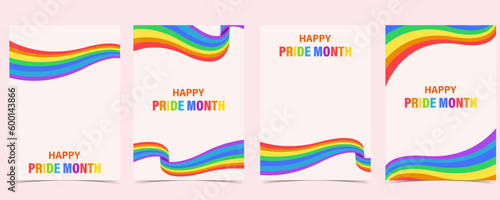 Pride month day background with curve and flag for postcard social media