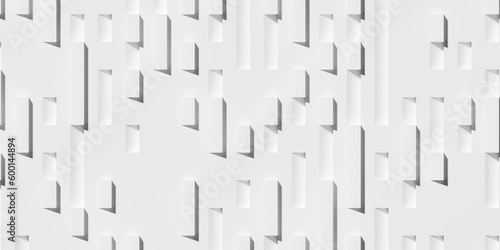 Random shifted scattered white rectangle cubes geometrical background wallpaper banner pattern flat lay top view from above