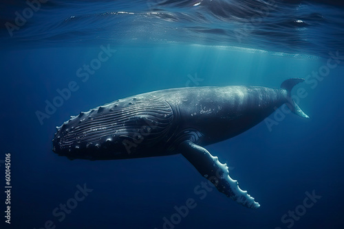 A beautiful Humpback whale is swimming in the ocean