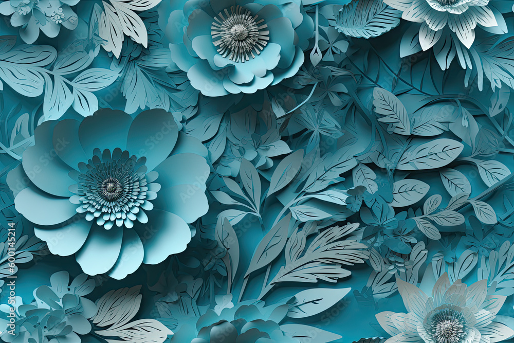 Blue 3D Floral Seamless Paper Patterns - Generative AI Blue 3D Floral Seamless Paper Patterns - Generative AI