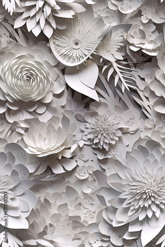 White Wedding 3D Floral Seamless Paper Patterns - Generative AI