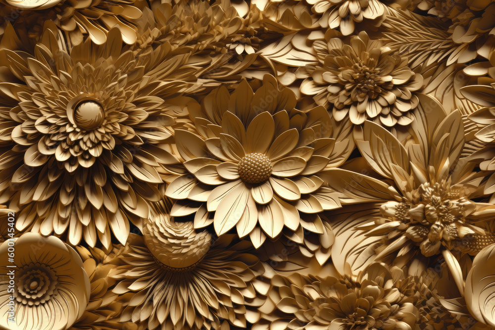 Gold 3D Floral Seamless Paper Patterns - Generative AI Gold 3D Floral Seamless Paper Patterns - Generative AI