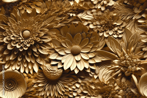 Gold 3D Floral Seamless Paper Patterns - Generative AI